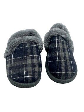 toddler gray soft plaid slippers 5-6 hard bottom READ